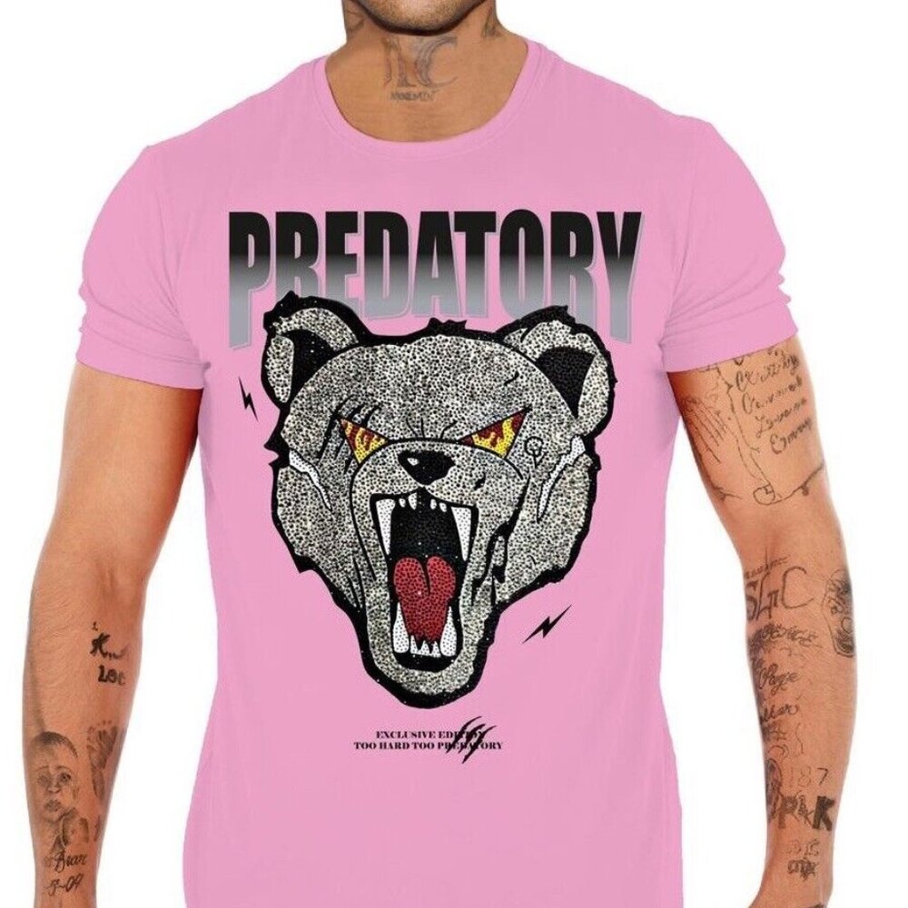 Avenue George V Paris T-shirt Crystal rhinestone men’s luxury pink fitted tee